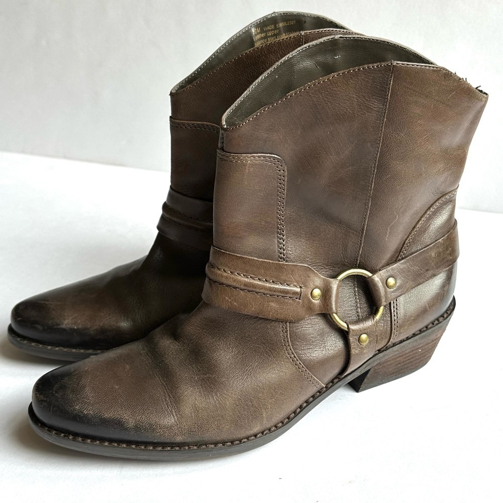 Franco Sarto Boho Moto Edgy Distressed Brown Buckle Leather Ankle Boots Sz 10